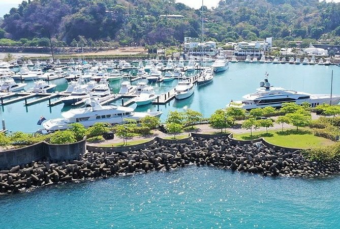 Sportfishing boats docked at the marina in Quepos