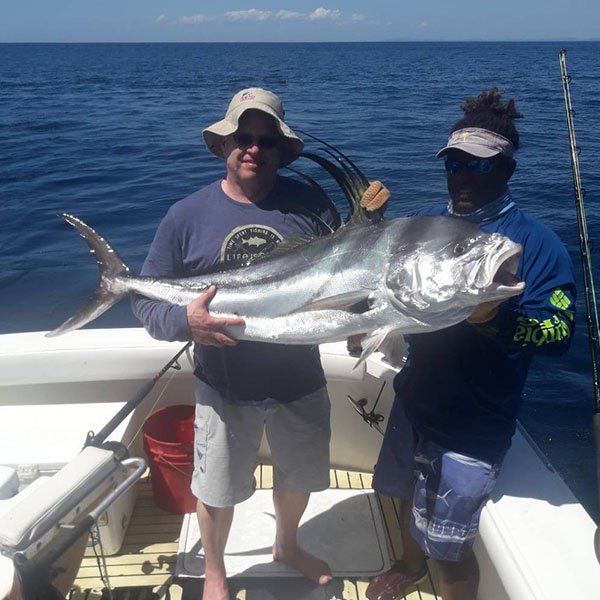Angler with a roosterfish on an inshore trip in Costa Rica